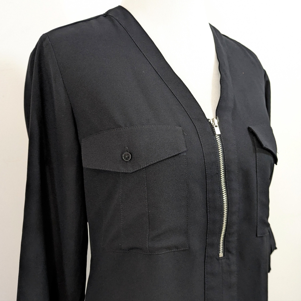 Express Solid Black Long Sleeve Roll Tab Shirtdre… - image 3